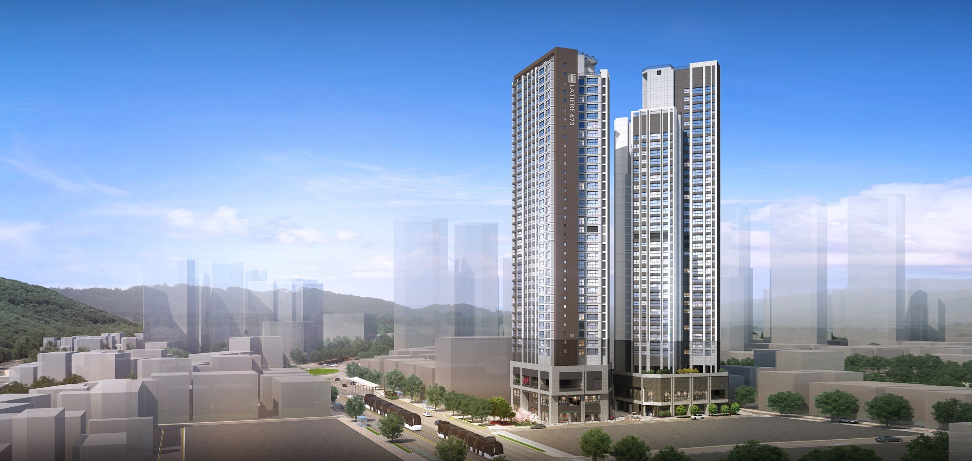 문수로 라티에르 673 단지 전경 — 울산 남구 신정동 하이엔드 아파트